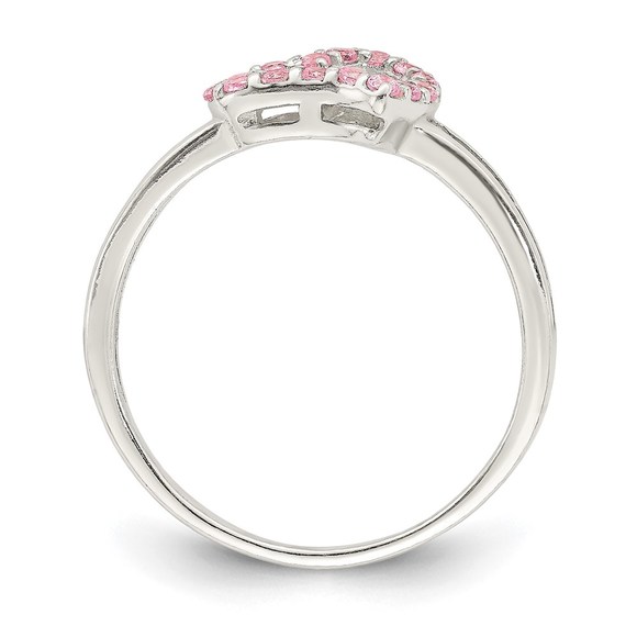 925 Sterling Silver Polished Pink CZ (Cubic Zirconia) Heart Ring - Picture 2 of 6